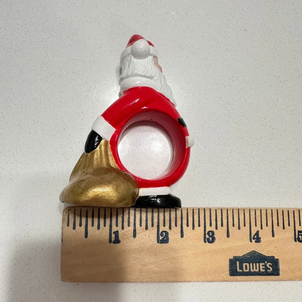Vintage 60s Santa‎ Claus Napkin Rings Handpainted Ceramic Red Gold Set of 4 MCM